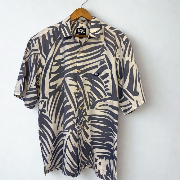 RIXO Other - Rix Made in Hawaii Aloha Shirt Men XL Blue White Palm Leaf Cotton Button Front